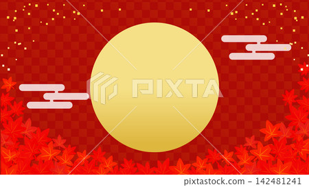 日式畫框,圖案為月亮、秋葉和夜空,並飾以金箔。 日式畫框,圖案為月亮、秋葉和夜空,並飾以金箔。 142481241