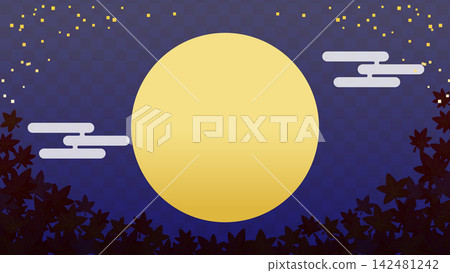 A Japanese-style frame featuring the moon, autumn leaves, and a night sky with gold leaf. A Japanese-style frame featuring the moon, autumn leaves, and a night sky with gold leaf. 142481242