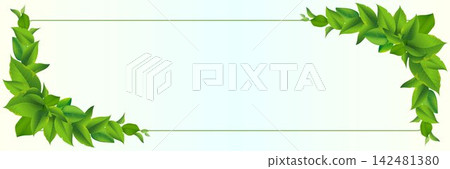 Green leaves forming decorative corners around a blank frame, perfect for spring designs 142481380