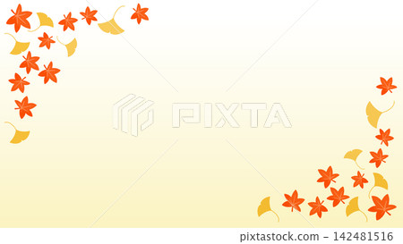 Simple frame featuring autumn maple and ginkgo leaves. Simple frame featuring autumn maple and ginkgo leaves. 142481516