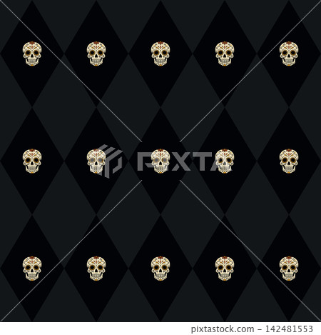 Decorated skull in black diamond shape seamless pattern Decorated skull in black diamond shape seamless pattern 142481553
