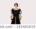 Portrait of a young aristocratic woman dressed in a medieval dress on white background. 142481619