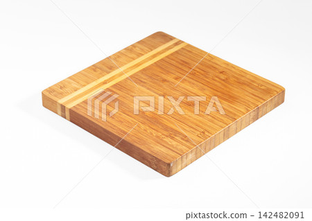 Square bamboo cutting board isolated on white background 142482091