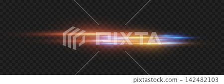 Horizontal glowing lines creating dynamic speed and technology light trail Horizontal glowing lines creating dynamic speed and technology light trail 142482103