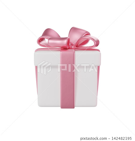3D white Gift Box with a pink Bow and ribbon. Floating Present for Holiday, Birthday, Weddings, Valentine's day or Christmas. 3D render isolated on transparent background 3D white Gift Box with a pink Bow and ribbon. Floating Present for Holiday, Birthday, Weddings, Valentine's day or Christmas. 3D render isolated on transparent background 142482195