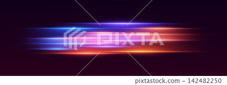 Horizontal glowing lines creating fast motion and futuristic energy effect on a dark background Horizontal glowing lines creating fast motion and futuristic energy effect on a dark background 142482250