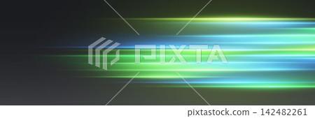 Abstract background with glowing horizontal light lines visualizing technology and data flow 142482261