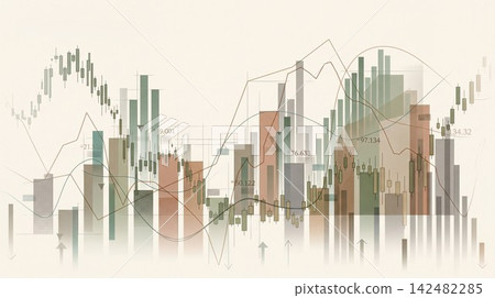 Abstract financial candlestick chart with line graphs on light Abstract financial candlestick chart with line graphs on light 142482285