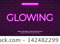 Glowing neon text effect. Glowing editable text style effect. Text effect on the brick wall background. Text glows in the dark 142482299
