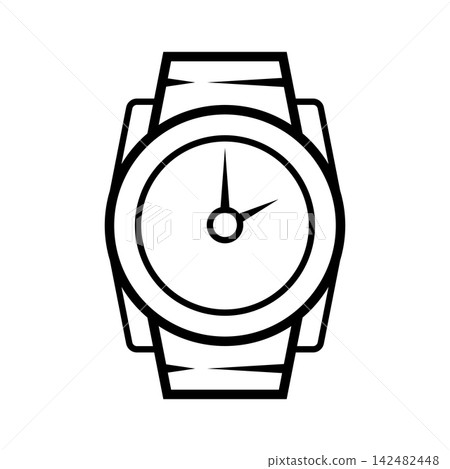 Gold watch. Stylized illustration line icon. Image for jewelry shop. Gold watch. Stylized illustration line icon. Image for jewelry shop. 142482448