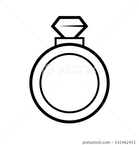 Gold engagement ring with diamond. Stylized illustration line icon. Image for jewelry shop. Gold engagement ring with diamond. Stylized illustration line icon. Image for jewelry shop. 142482451