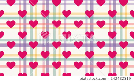 Hearts on Pastel Plaid Vector Background Hearts on Pastel Plaid Vector Background 142482519