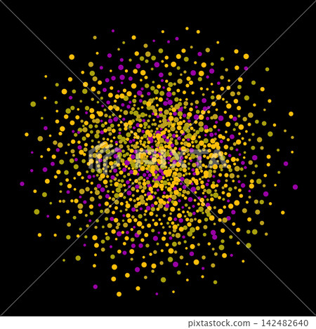 Yellow and purple round sparkles or confetti in the form of a cloud on a black background. EPS 10 Yellow and purple round sparkles or confetti in the form of a cloud on a black background. EPS 10 142482640