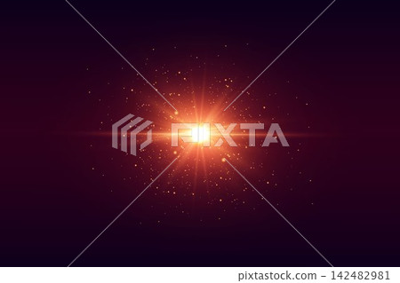 Glowing golden light radiating energy with sparkling dust particles on a dark background Glowing golden light radiating energy with sparkling dust particles on a dark background 142482981