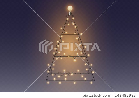 Christmas tree shape made from warm string lights, symbolizing ideas and celebration Christmas tree shape made from warm string lights, symbolizing ideas and celebration 142482982