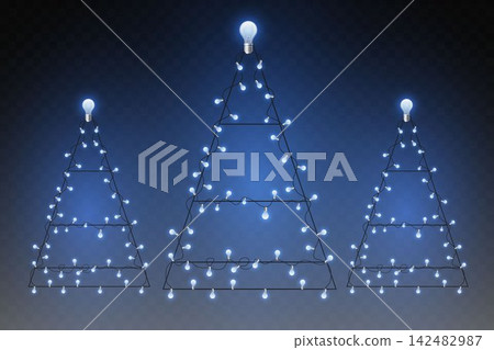 Abstract christmas trees made of glowing light bulbs on a dark background symbolizing bright ideas Abstract christmas trees made of glowing light bulbs on a dark background symbolizing bright ideas 142482987