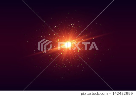 Glowing light source creating a lens flare and glittering particles on a dark background Glowing light source creating a lens flare and glittering particles on a dark background 142482999