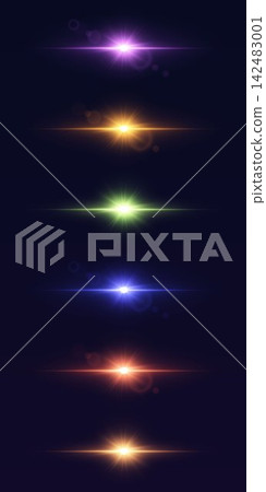 Multiple vibrant lens flares illuminating a dark background, creating abstract light patterns Multiple vibrant lens flares illuminating a dark background, creating abstract light patterns 142483001