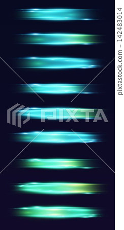 Abstract glowing blue green horizontal light streaks creating energetic speed effect Abstract glowing blue green horizontal light streaks creating energetic speed effect 142483014