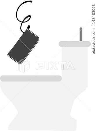 Illustration of dropping a wallet in the toilet Illustration of dropping a wallet in the toilet 142483068