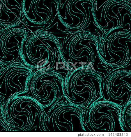 Dark abstract marble pattern with sparkly textured turquoise swirls and waves on a black background. eps 10 Dark abstract marble pattern with sparkly textured turquoise swirls and waves on a black background. eps 10 142483243