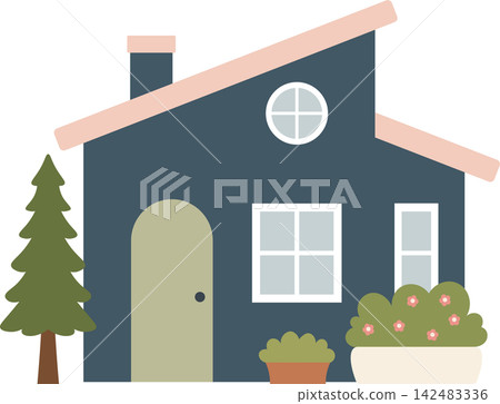 Cute cartoon house, minimalist scandinavian cottage Cute cartoon house, minimalist scandinavian cottage 142483336