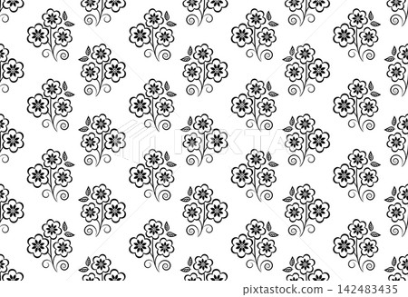 Flower geometric pattern. Seamless vector background. White and black ornament. 142483435