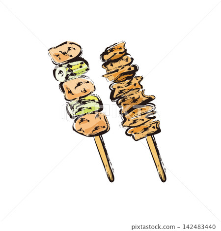 Yakitori (grilled chicken skewers): Negima (chicken and green onion skewers), Torikawa (chicken skin skewers) Yakitori (grilled chicken skewers): Negima (chicken and green onion skewers), Torikawa (chicken skin skewers) 142483440