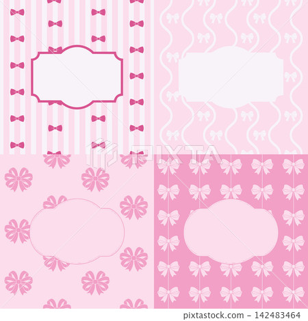 Set of four cute pastel pink border cards with empty text boxes 142483464