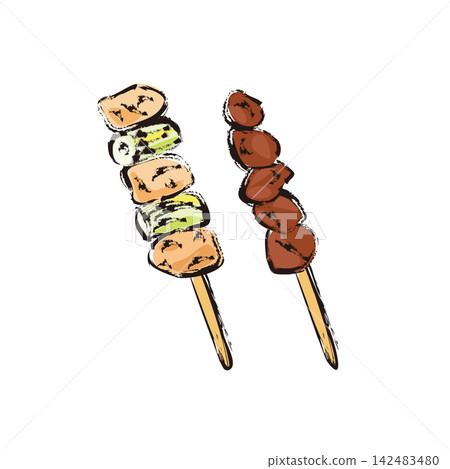 烤雞肉串(Yakitori):雞肉、蔥、雞肝、烤串 烤雞肉串(Yakitori):雞肉、蔥、雞肝、烤串 142483480