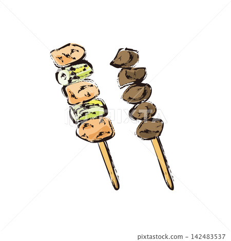 Yakitori (grilled chicken skewers): chicken and green onion skewers, chicken gizzard skewers Yakitori (grilled chicken skewers): chicken and green onion skewers, chicken gizzard skewers 142483537