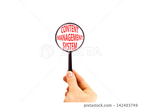 Content management system symbol. Concept words Content management system in beautiful magnifying glass. Beautiful white background. Business content management system concept. Copy space Content management system symbol. Concept words Content management system in beautiful magnifying glass. Beautiful white background. Business content management system concept. Copy space 142483749