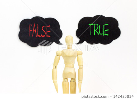 True or false symbol. Concept word True or False on beautiful speech bubbles. Beautiful white background. Businessman model. Business and true or false concept. Copy space. True or false symbol. Concept word True or False on beautiful speech bubbles. Beautiful white background. Businessman model. Business and true or false concept. Copy space. 142483834