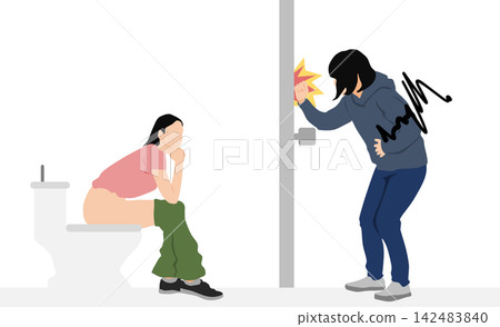 Illustration of a woman going to the toilet Illustration of a woman going to the toilet 142483840