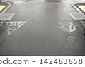 Road marking: "STOP" (fading) 142483858