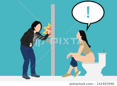 一幅女性上廁所的插圖 一幅女性上廁所的插圖 142483946