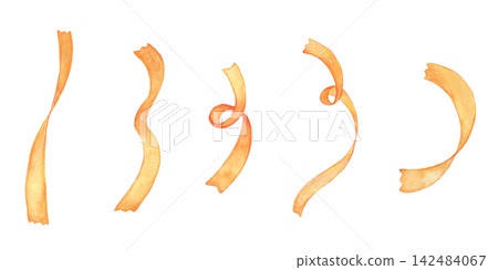 Orange ribbon material painted in watercolor Orange ribbon material painted in watercolor 142484067