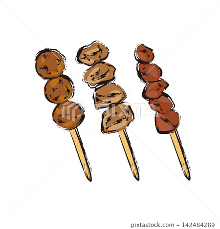 烤雞肉串(Yakitori):肉丸、雞心、雞肝、烤串 烤雞肉串(Yakitori):肉丸、雞心、雞肝、烤串 142484289