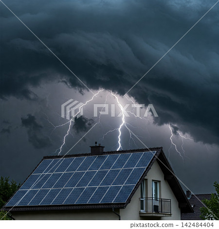 solar panels on the roof solar panels on the roof 142484404