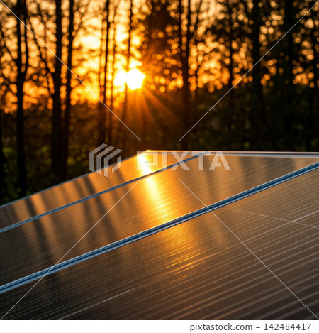 solar panels on a background of a forest solar panels on a background of a forest 142484417