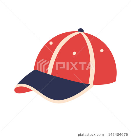 Red and Blue Baseball Cap Side View. Trendy summer outdoor hat. Illustration. Red and Blue Baseball Cap Side View. Trendy summer outdoor hat. Illustration. 142484676