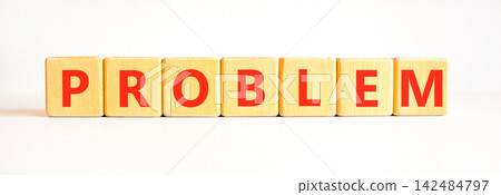 Problem word symbol. Concept word Problem on beautiful wooden blocks. Beautiful white table white background. Business problem word concept. Copy space. Problem word symbol. Concept word Problem on beautiful wooden blocks. Beautiful white table white background. Business problem word concept. Copy space. 142484797