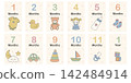 Baby monthly milestone cards set with cute toys vector illustration 142484914