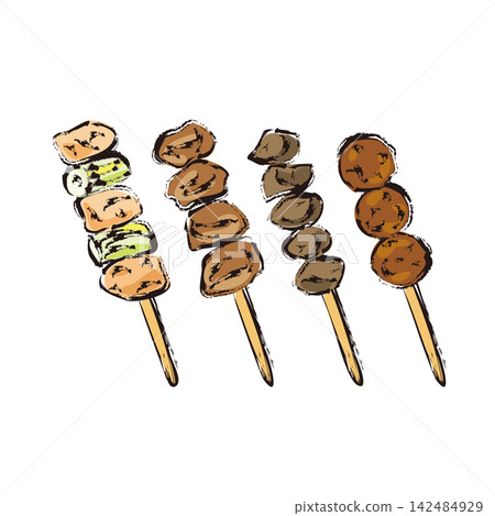 烤雞肉串(Yakitori):蔥(negima)、雞心(hatsu)、雞胗(sunagimo)、雞肉丸(tsukune)、雞肉串(kushi)。 烤雞肉串(Yakitori):蔥(negima)、雞心(hatsu)、雞胗(sunagimo)、雞肉丸(tsukune)、雞肉串(kushi)。 142484929