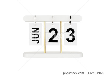 Modern flip calendar with June 23 date isolated on white. Office time management tool icon. Modern flip calendar with June 23 date isolated on white. Office time management tool icon. 142484968