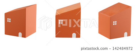 Set of Terracotta Wooden House Models from Three Different Angles Set of Terracotta Wooden House Models from Three Different Angles 142484972
