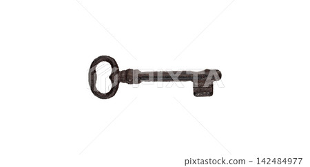 Antique Rusty Iron Key Isolated on White Background Antique Rusty Iron Key Isolated on White Background 142484977