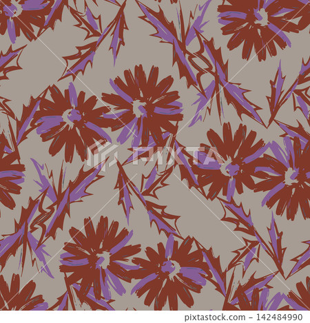 Expressive painterly mountain holly floral seamless pattern in earthy tones. High-resolution repeat design for textiles, apparel, and packaging. Expressive painterly mountain holly floral seamless pattern in earthy tones. High-resolution repeat design for textiles, apparel, and packaging. 142484990