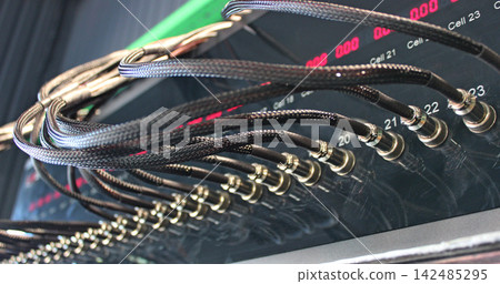 Identical high voltage wires with connectors for testing electric vehicle batteries Identical high voltage wires with connectors for testing electric vehicle batteries 142485295