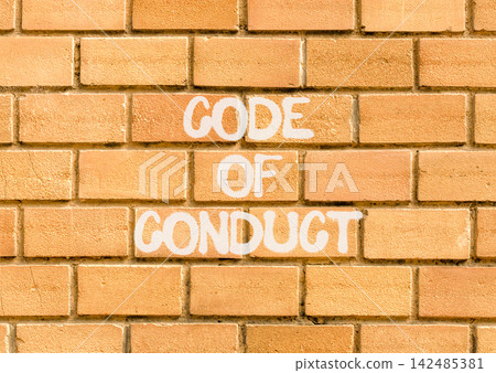 Code of conduct words symbol. Concept words Code of conduct on beautiful brick wall. Beautiful brick wall background. Business Code of conduct concept. Copy space. Code of conduct words symbol. Concept words Code of conduct on beautiful brick wall. Beautiful brick wall background. Business Code of conduct concept. Copy space. 142485381
